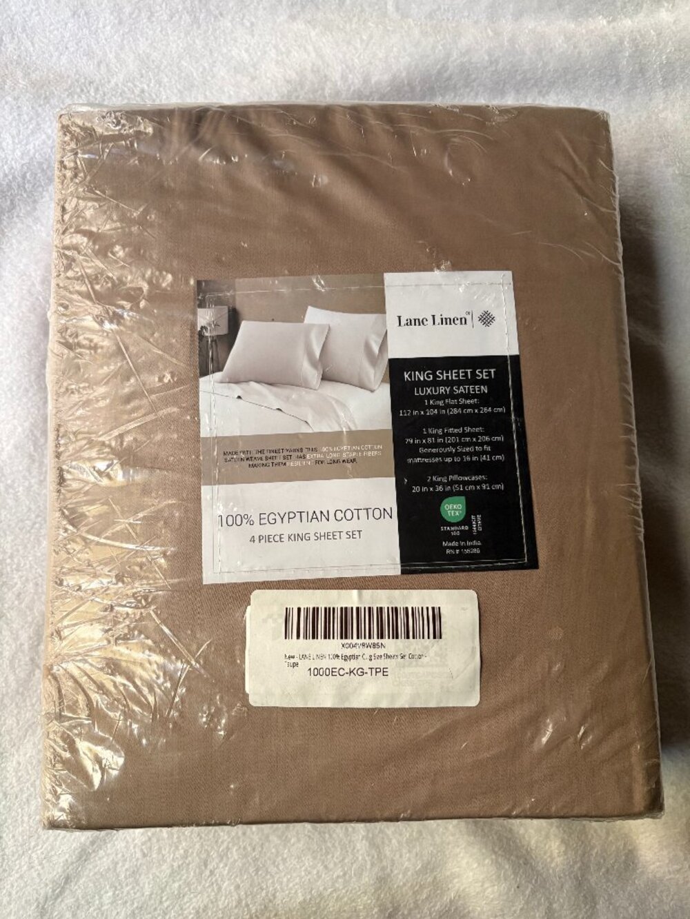 Lane Linen 100% Egyptian Cotton King Sheet Set 1000 TC Sateen Taupe 4-Piece NEW